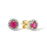 Genuine 14K 585 Yellow Gold Round Ruby Push back Earrings
