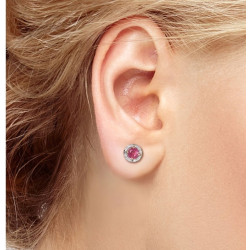 Genuine 14K 585 Yellow Gold Round Ruby Push back Earrings