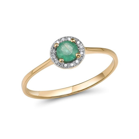 Emerald 14K 585 Yellow Gold Sparkling Diamond Ring