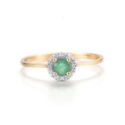 Emerald 14K 585 Yellow Gold Sparkling Diamond Ring