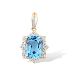 Sparkling Blue Topaz Luxury Diamond 14K 585 Yellow Gold  Pendants