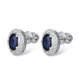 14K white gold Natural Blue Sapphire Diamond  Earrings