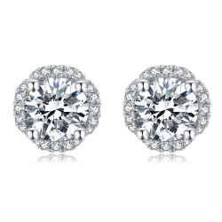 D color 4 claws  Round Moissanite Gold plated Stud Earrings