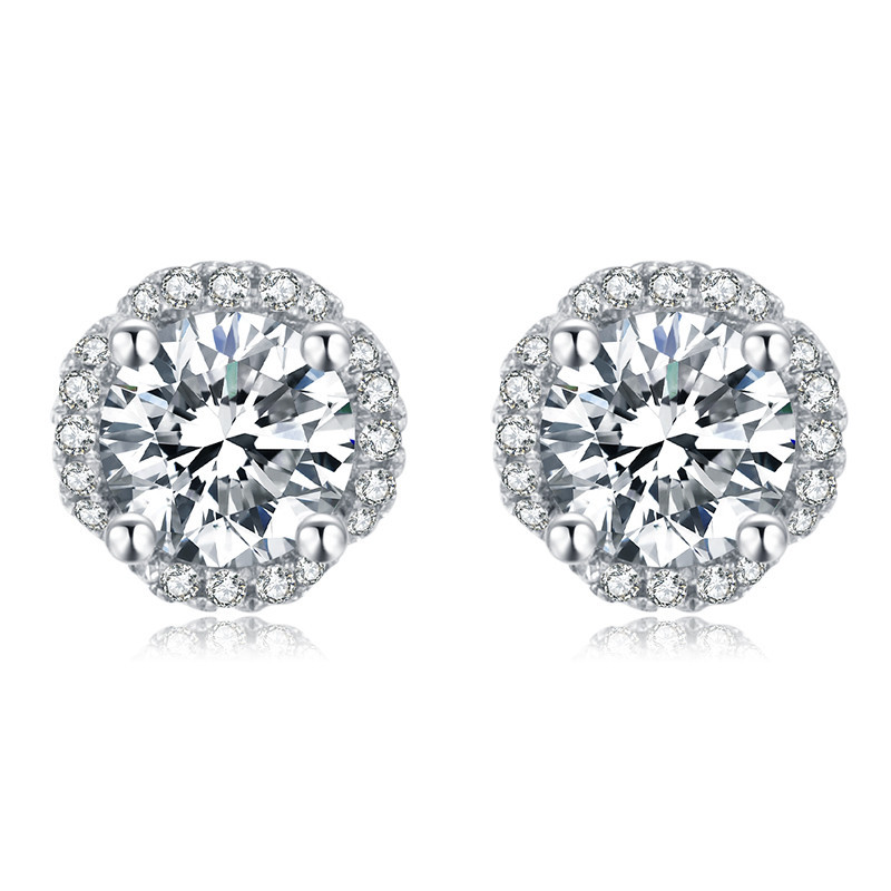 D color 4 claws  Round Moissanite Gold plated Stud Earrings