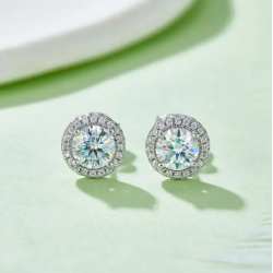 Round shape  Moissanite Gold plated Stud Earring