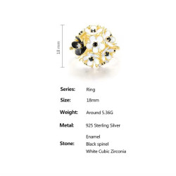 925 Sterling Silver White Black Hollow Cluster Flower Enamel Jewelry set