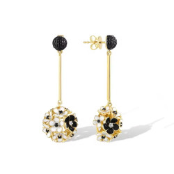 925 Sterling Silver White Black Hollow Cluster Flower Enamel Jewelry set