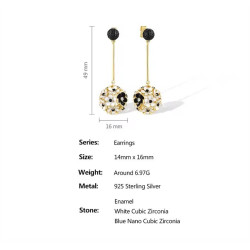 925 Sterling Silver White Black Hollow Cluster Flower Enamel Jewelry set