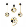 925 Sterling Silver White Black Hollow Cluster Flower Enamel Jewelry set