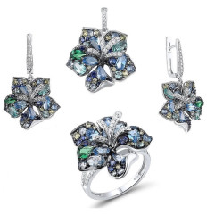 18K Gold plated Multicolor Lily Flower S925 sterling silver jewelry set