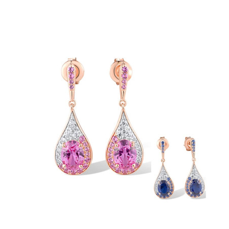 Dangle stud Pink Sapphire S925 sterling silver earrings