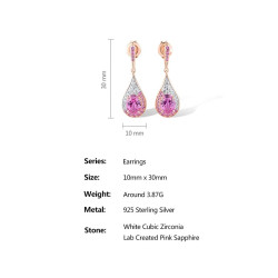 Dangle stud Pink Sapphire S925 sterling silver earrings
