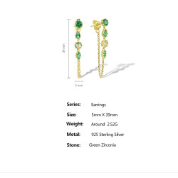 Green zircon sterling silver stud danlge earrings