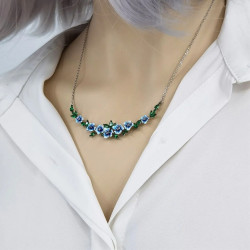 Blue Flower 18K gold plated  S925 Solid silver pendant necklace