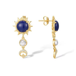 Created Lapis,White Magnesite sterling silver stud earrings