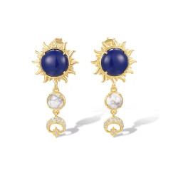 Created Lapis,White Magnesite sterling silver stud earrings