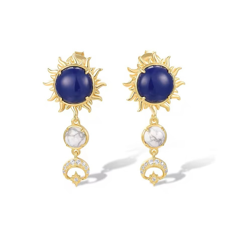 Created Lapis,White Magnesite sterling silver stud earrings