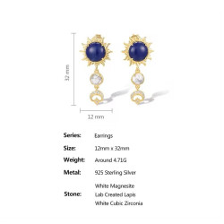 Created Lapis,White Magnesite sterling silver stud earrings