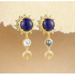 Created Lapis,White Magnesite sterling silver stud earrings