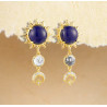 Created Lapis,White Magnesite sterling silver stud earrings