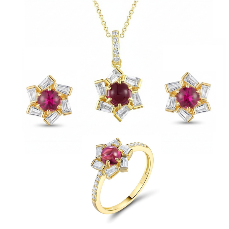 Red Spinel Sterling Silver Pendant Earring Ring Set