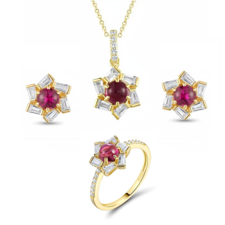 Red Spinel Sterling Silver Pendant Earring Ring Set