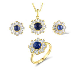 Sunflower Blue Spinel Sterling Silver Pendant Earring Ring Set