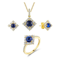Blue Spinel,White Cubic Zirconia Sterling Silver Pendant Earring Ring Set