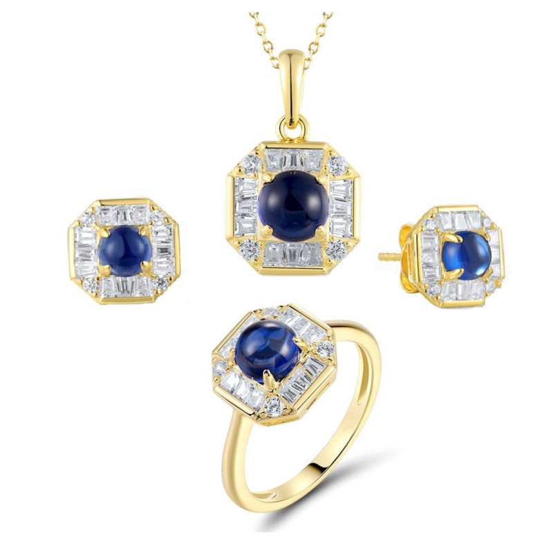 цагаан циркон Цэнхэр спинель алтаар бүрсэн мөнгөн хослол