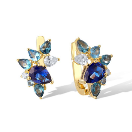 Blue Spinel,White Cubic Zirconia Gold plated Sterling Silver Earrings