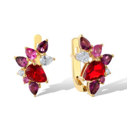 Pink Sapphire,Red ,Purple Spinel,White Cubic Zirconia Gold plated Sterling Silver Earrings