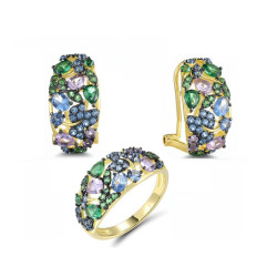14K Yellow Gold plated Blue, purple,green spinel jewelry Set