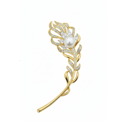 Feathers Fresh water Pearl Brooch,Pendant gold plated