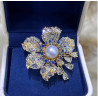 Blue crystal Fresh water Pearl brooch,Pendant 18K gold plated