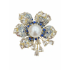 Blue crystal Fresh water Pearl brooch,Pendant 18K gold plated