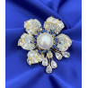 Blue crystal Fresh water Pearl brooch,Pendant 18K gold plated