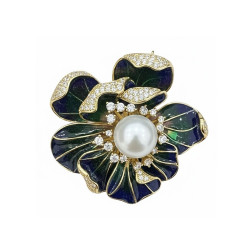 Green Enamel Natural Fresh water Pearl Brooch,Pendant 18K gold plated