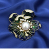Green Enamel Natural Fresh water Pearl Brooch,Pendant 18K gold plated