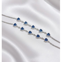 High grade blue zircon S925 Sterling Silver 18K white plated bracelet