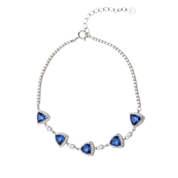 High grade blue zircon S925 Sterling Silver 18K white plated bracelet