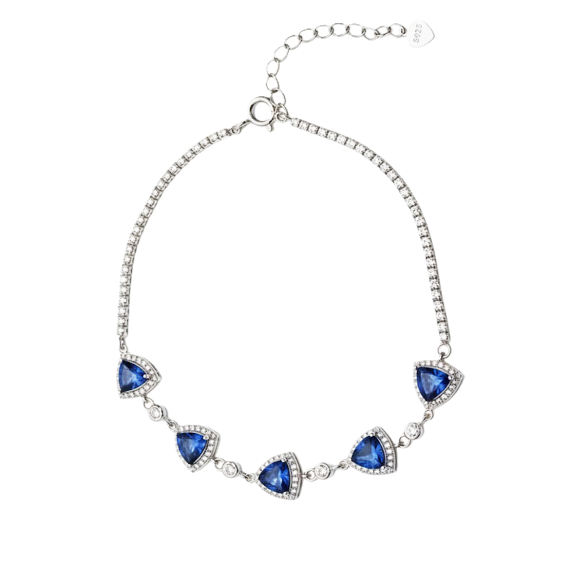 High grade blue zircon S925 Sterling Silver 18K white plated bracelet