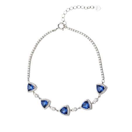High grade blue zircon S925 Sterling Silver 18K white plated bracelet