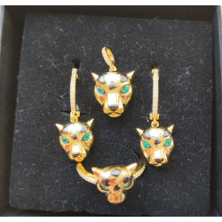 Gold Plated Leopard Sparkling Green Spinel White Zircon
