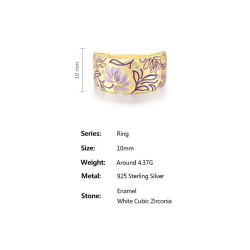 925 Sterling Silver Sparkling Enamel Flower Ring