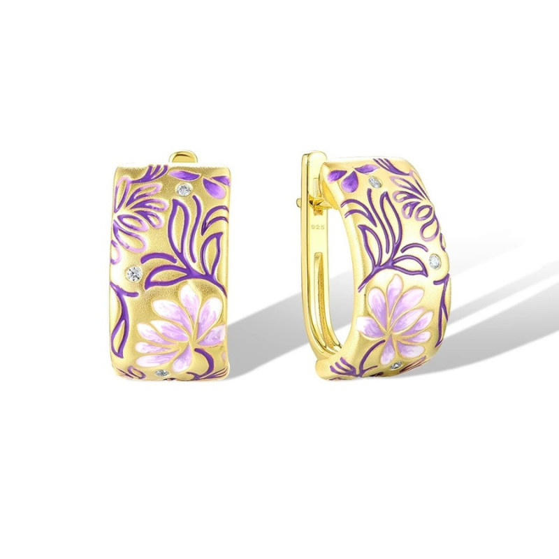 Sparkling Enamel Flower Earrings 925 Sterling Silver