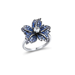 Blue Lily flower Genuine 925 Sterling Silver set