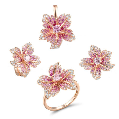 Pink Lily flower Genuine 925 Sterling Silver set