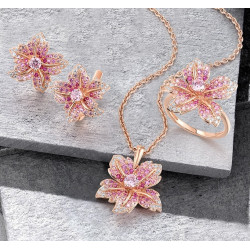 Pink Lily flower Genuine 925 Sterling Silver set