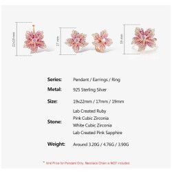 Pink Lily flower Genuine 925 Sterling Silver set