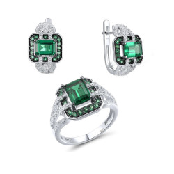 Green spinel 925 Sterling Silver Earrings Ring Set